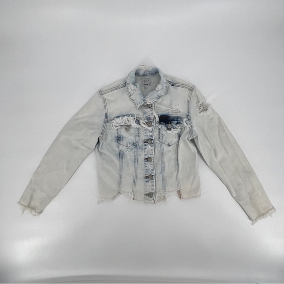 Cello Bleached Distressed Rough Hem Jean Jacket Size Small Women’s - Picture 1 of 5
